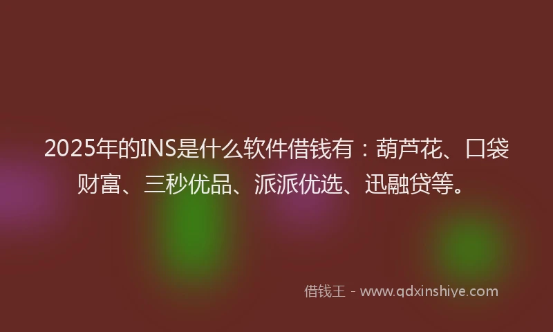 2025年的INS是什么软件借钱有：葫芦花、口袋财富、三秒优品、派派优选、迅融贷等。