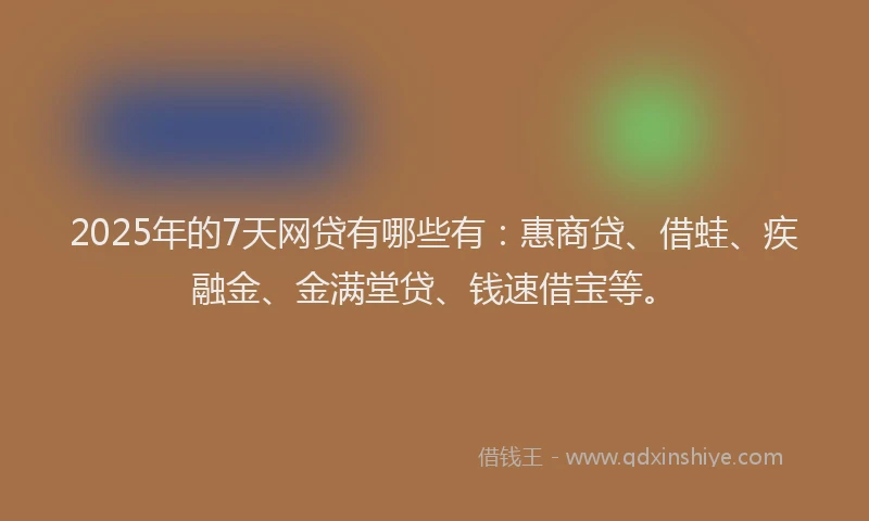 2025年的7天网贷有哪些有：惠商贷、借蛙、疾融金、金满堂贷、钱速借宝等。