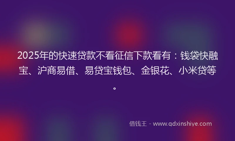 2025年的快速贷款不看征信下款看有：钱袋快融宝、沪商易借、易贷宝钱包、金银花、小米贷等。