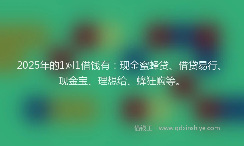2025年的1对1借钱有：现金蜜蜂贷、借贷易行、现金宝、理想给、蜂狂购等。