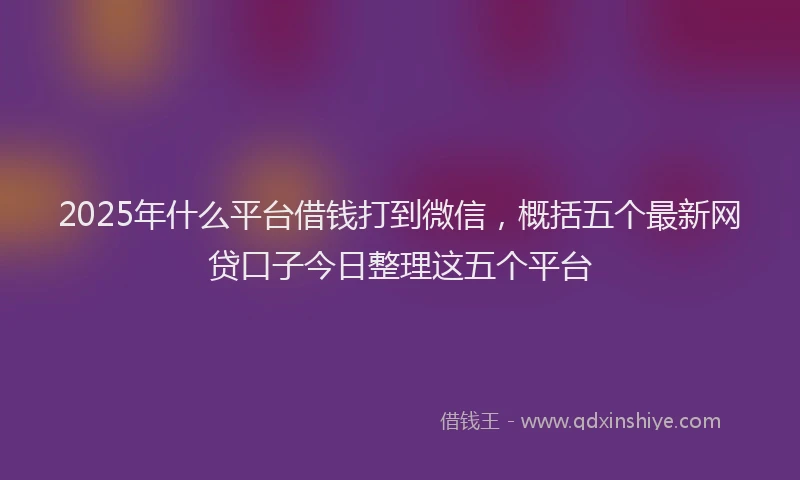 2025年什么平台借钱打到微信，概括五个最新网贷口子今日整理这五个平台