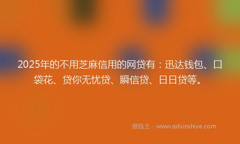 2025年的不用芝麻信用的网贷有：迅达钱包、口袋花、贷你无忧贷、瞬信贷、日日贷等。