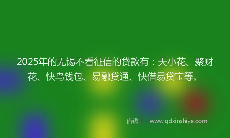 2025年的无锡不看征信的贷款有：天小花、聚财花、快鸟钱包、易融贷通、快借易贷宝等。