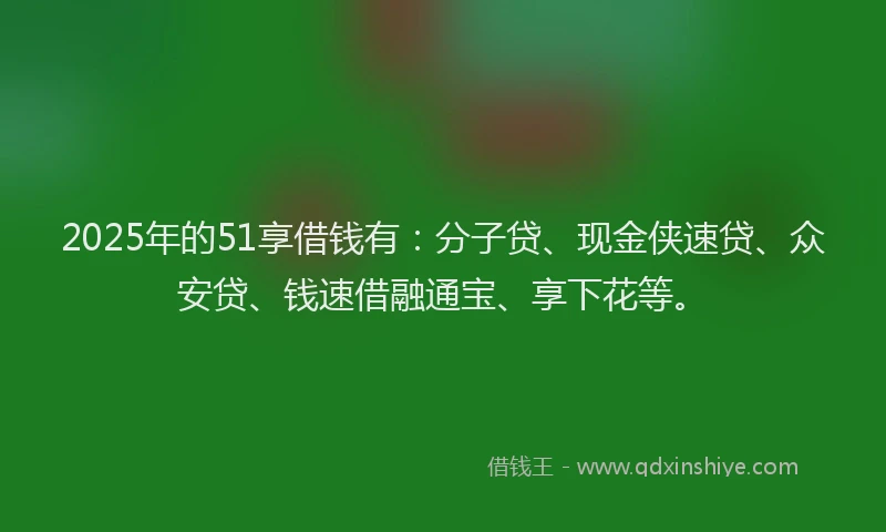 2025年的51享借钱有：分子贷、现金侠速贷、众安贷、钱速借融通宝、享下花等。