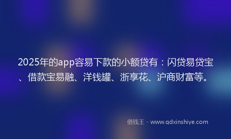 2025年的app容易下款的小额贷有：闪贷易贷宝、借款宝易融、洋钱罐、浙享花、沪商财富等。