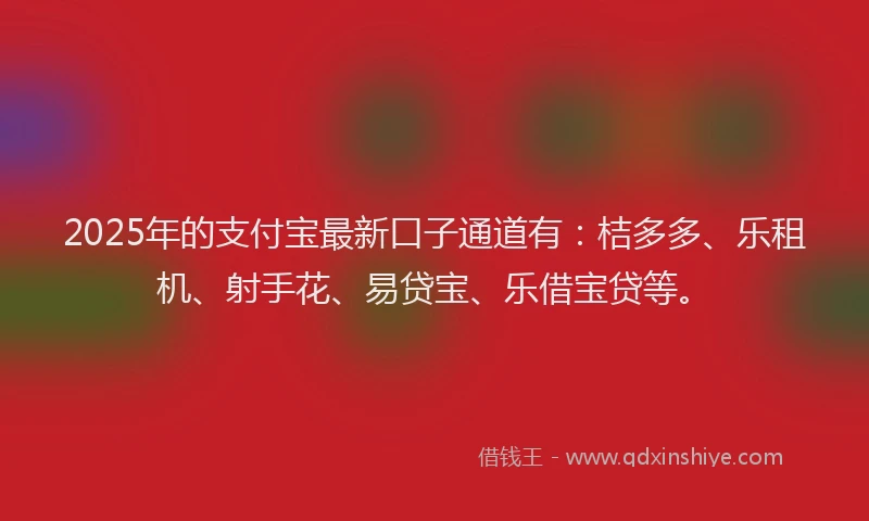 2025年的支付宝最新口子通道有：桔多多、乐租机、射手花、易贷宝、乐借宝贷等。