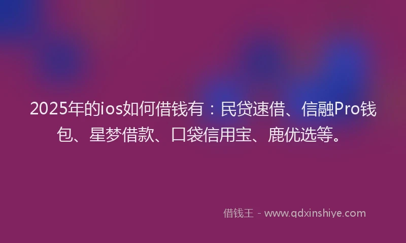 2025年的ios如何借钱有：民贷速借、信融Pro钱包、星梦借款、口袋信用宝、鹿优选等。