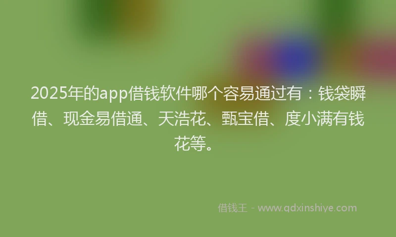 2025年的app借钱软件哪个容易通过有：钱袋瞬借、现金易借通、天浩花、甄宝借、度小满有钱花等。