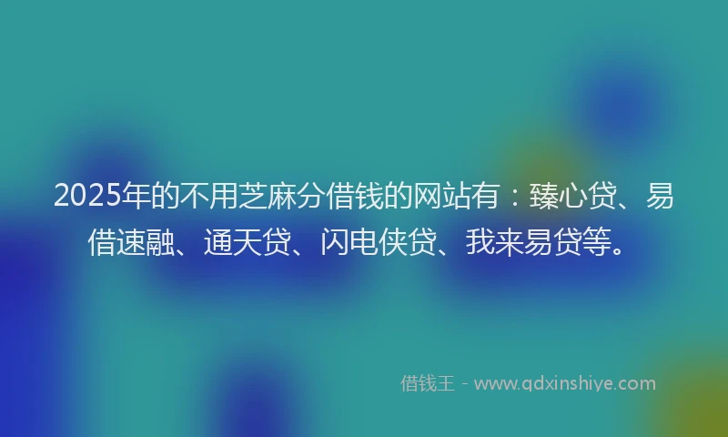 2025年的不用芝麻分借钱的网站有：臻心贷、易借速融、通天贷、闪电侠贷、我来易贷等。