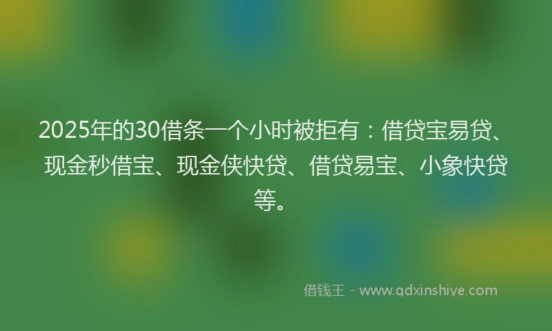 2025年的30借条一个小时被拒有：借贷宝易贷、现金秒借宝、现金侠快贷、借贷易宝、小象快贷等。