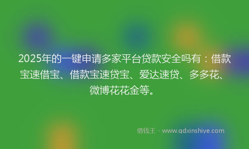 2025年的一键申请多家平台贷款安全吗有：借款宝速借宝、借款宝速贷宝、爱达速贷、多多花、微博花花金等。