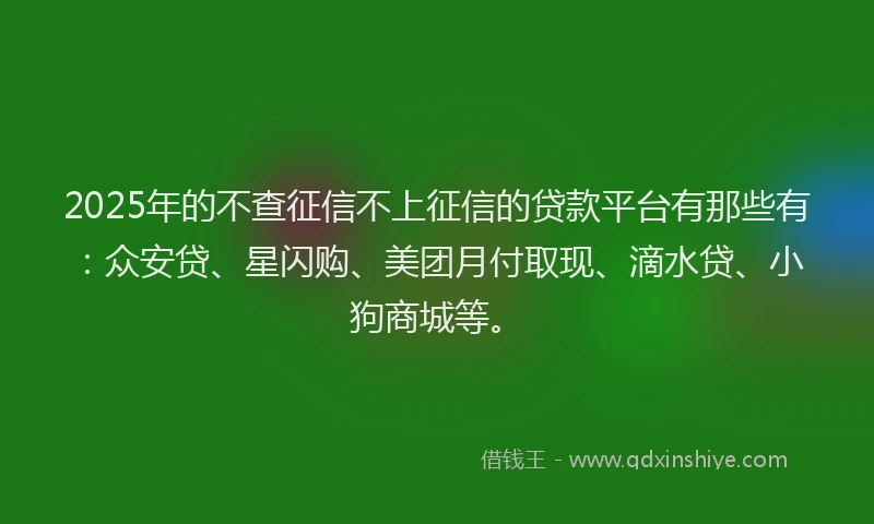 2025年的不查征信不上征信的贷款平台有那些有：众安贷、星闪购、美团月付取现、滴水贷、小狗商城等。