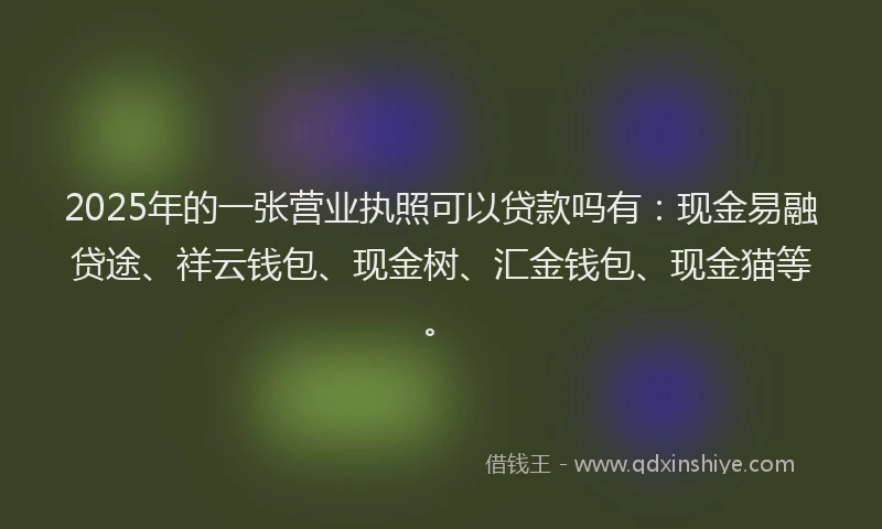 2025年的一张营业执照可以贷款吗有：现金易融贷途、祥云钱包、现金树、汇金钱包、现金猫等。