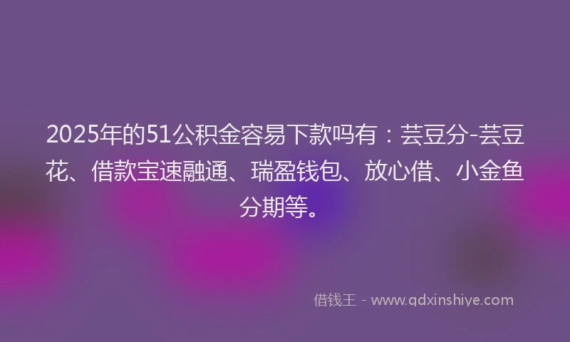 2025年的51公积金容易下款吗有：芸豆分-芸豆花、借款宝速融通、瑞盈钱包、放心借、小金鱼分期等。