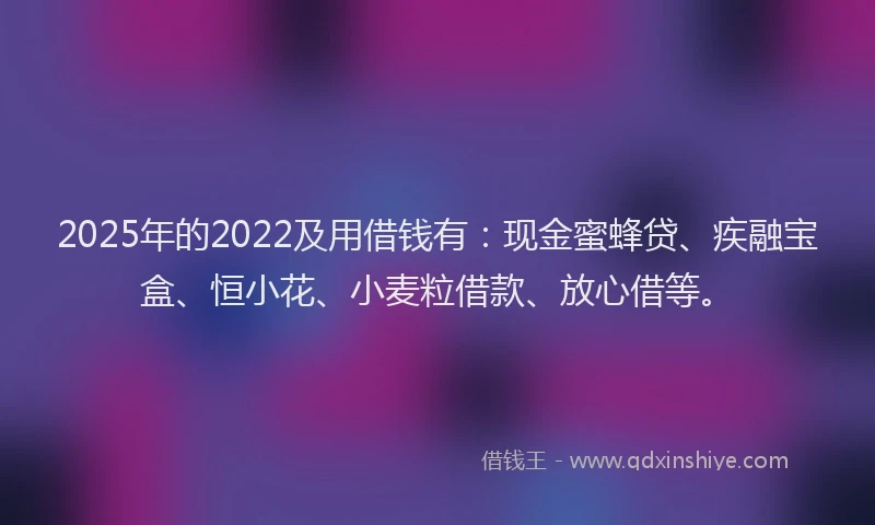 2025年的2022及用借钱有：现金蜜蜂贷、疾融宝盒、恒小花、小麦粒借款、放心借等。
