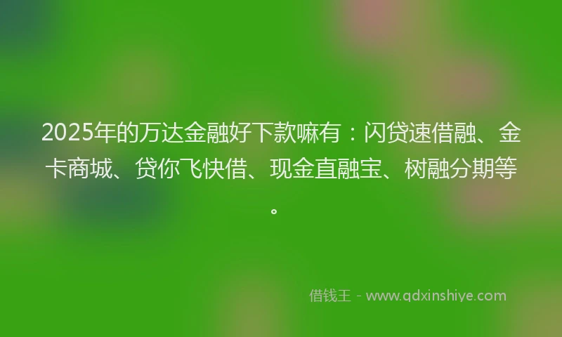 2025年的万达金融好下款嘛有：闪贷速借融、金卡商城、贷你飞快借、现金直融宝、树融分期等。