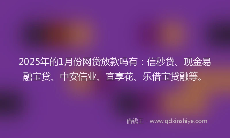 2025年的1月份网贷放款吗有：信秒贷、现金易融宝贷、中安信业、宜享花、乐借宝贷融等。