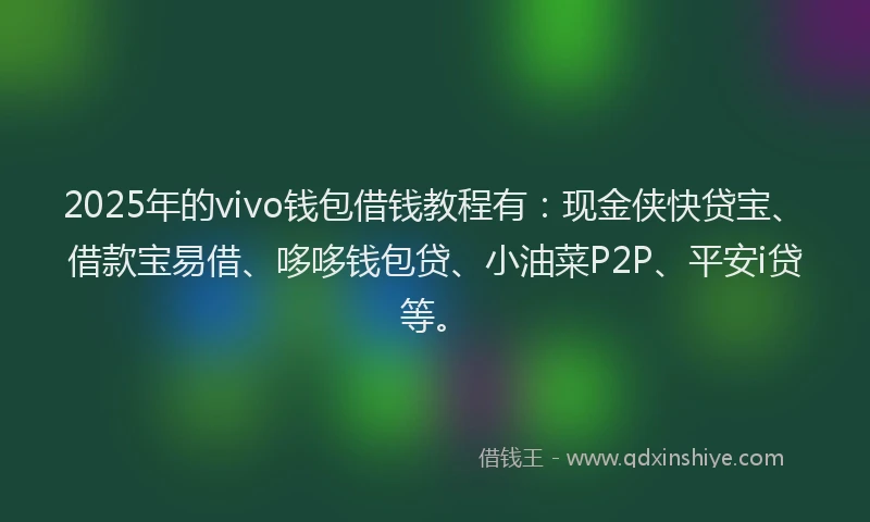 2025年的vivo钱包借钱教程有：现金侠快贷宝、借款宝易借、哆哆钱包贷、小油菜P2P、平安i贷等。