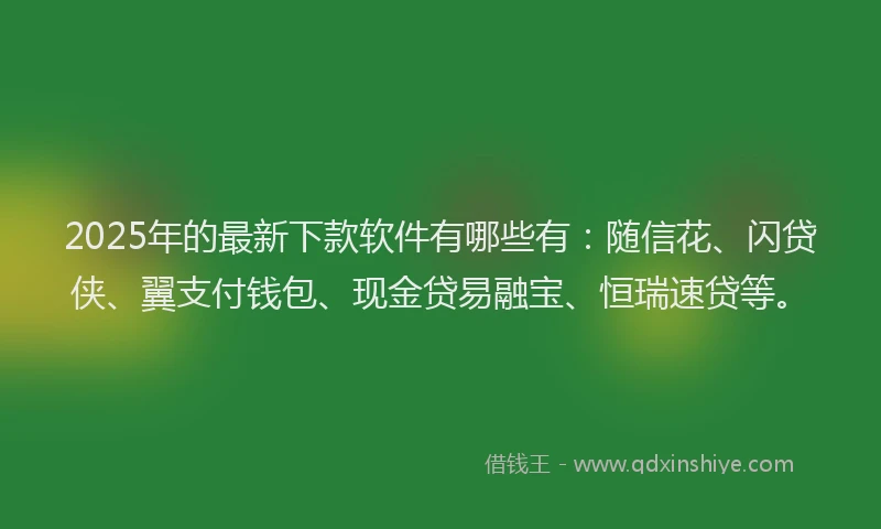 2025年的最新下款软件有哪些有:随信花、闪贷侠、翼支付钱包、现金贷易融宝、恒瑞速贷等。