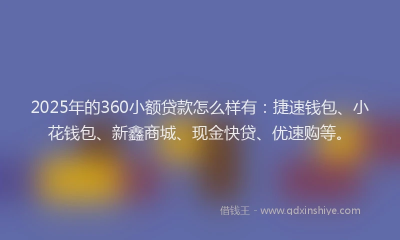2025年的360小额贷款怎么样有：捷速钱包、小花钱包、新鑫商城、现金快贷、优速购等。