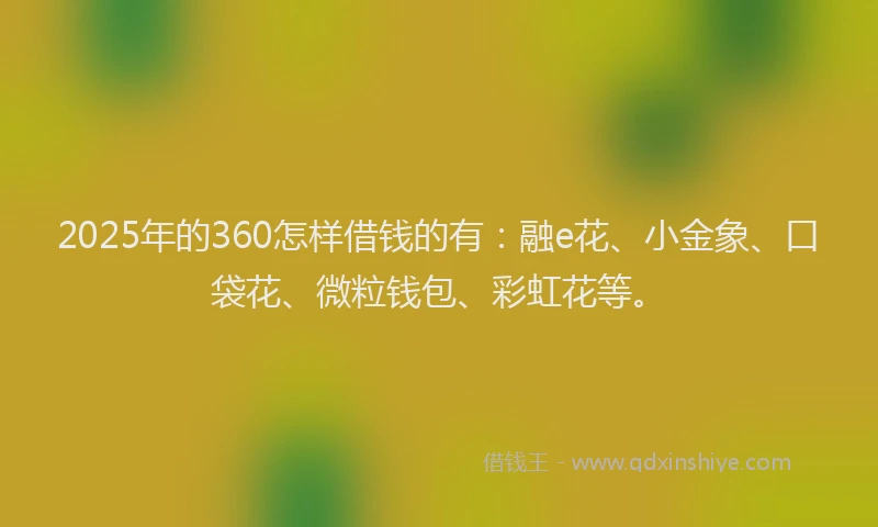 2025年的360怎样借钱的有：融e花、小金象、口袋花、微粒钱包、彩虹花等。