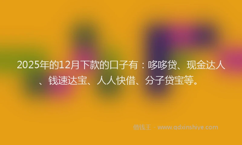 2025年的12月下款的口子有：哆哆贷、现金达人、钱速达宝、人人快借、分子贷宝等。