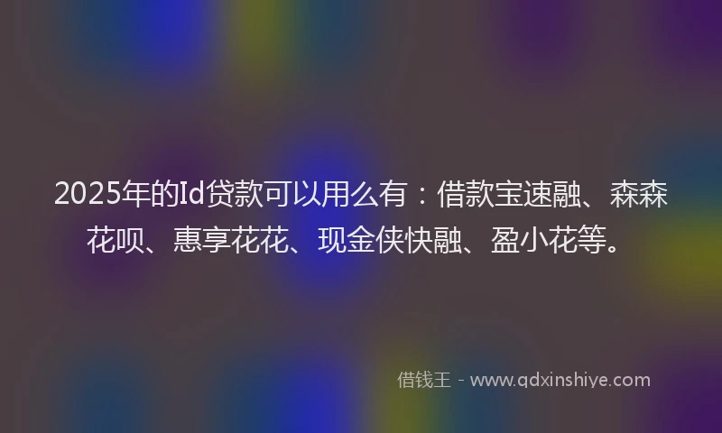 2025年的Id贷款可以用么有：借款宝速融、森森花呗、惠享花花、现金侠快融、盈小花等。