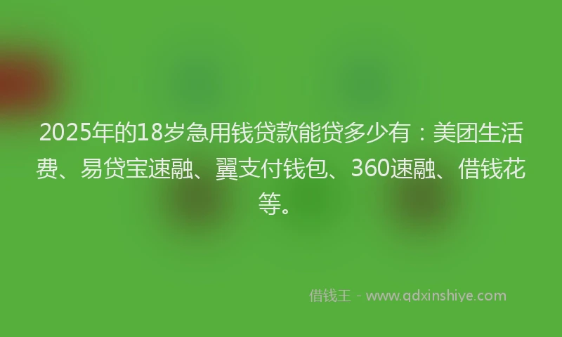 2025年的18岁急用钱贷款能贷多少有：美团生活费、易贷宝速融、翼支付钱包、360速融、借钱花等。