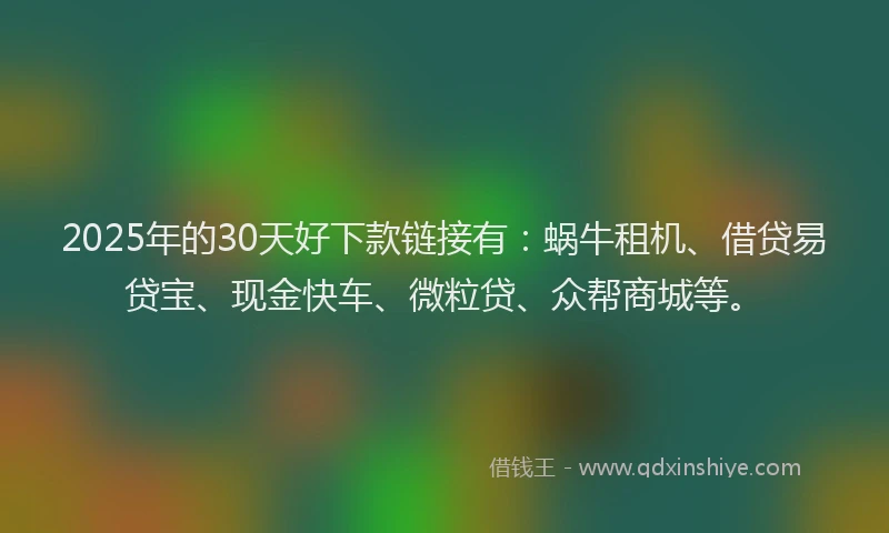 2025年的30天好下款链接有：蜗牛租机、借贷易贷宝、现金快车、微粒贷、众帮商城等。