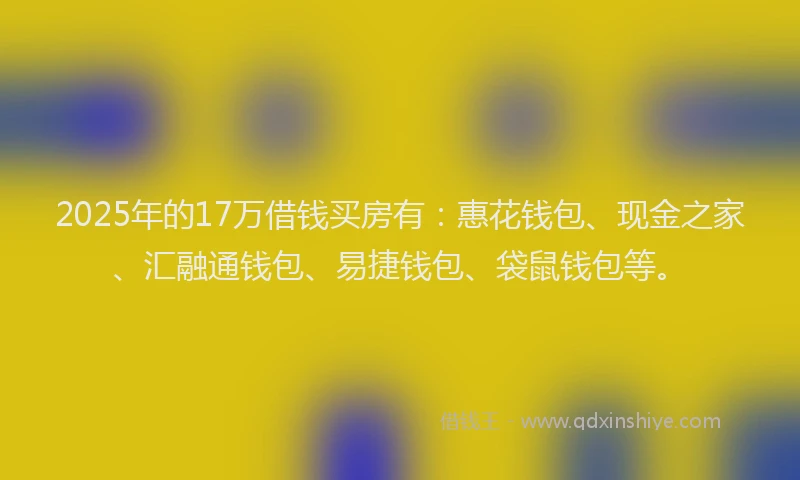 2025年的17万借钱买房有：惠花钱包、现金之家、汇融通钱包、易捷钱包、袋鼠钱包等。