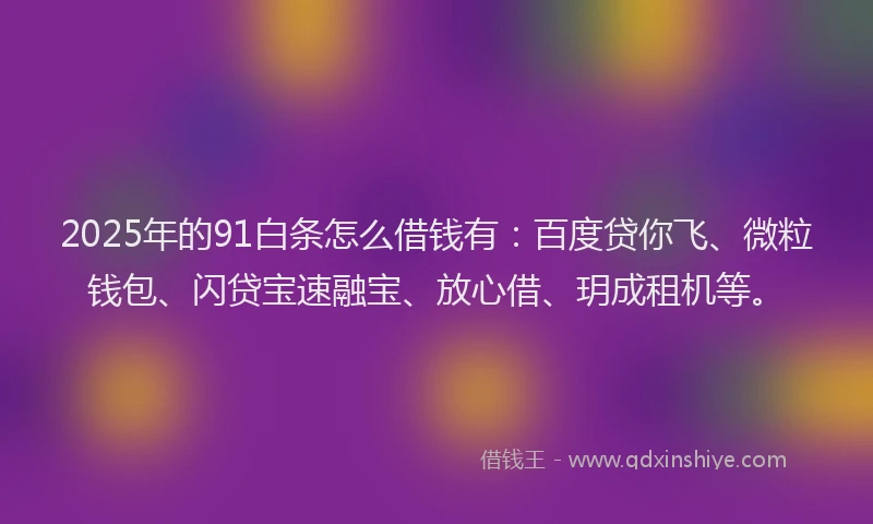 2025年的91白条怎么借钱有：百度贷你飞、微粒钱包、闪贷宝速融宝、放心借、玥成租机等。