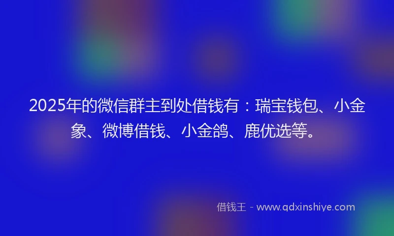2025年的微信群主到处借钱有：瑞宝钱包、小金象、微博借钱、小金鸽、鹿优选等。