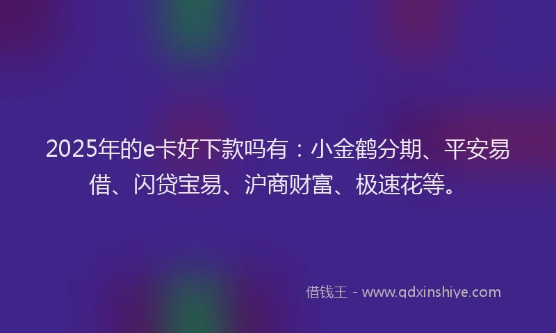 2025年的e卡好下款吗有：小金鹤分期、平安易借、闪贷宝易、沪商财富、极速花等。