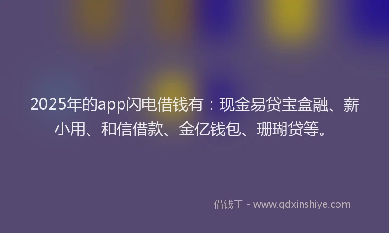 2025年的app闪电借钱有：现金易贷宝盒融、薪小用、和信借款、金亿钱包、珊瑚贷等。