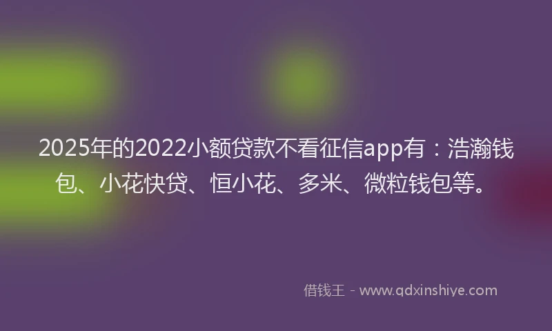 2025年的2022小额贷款不看征信app有：浩瀚钱包、小花快贷、恒小花、多米、微粒钱包等。