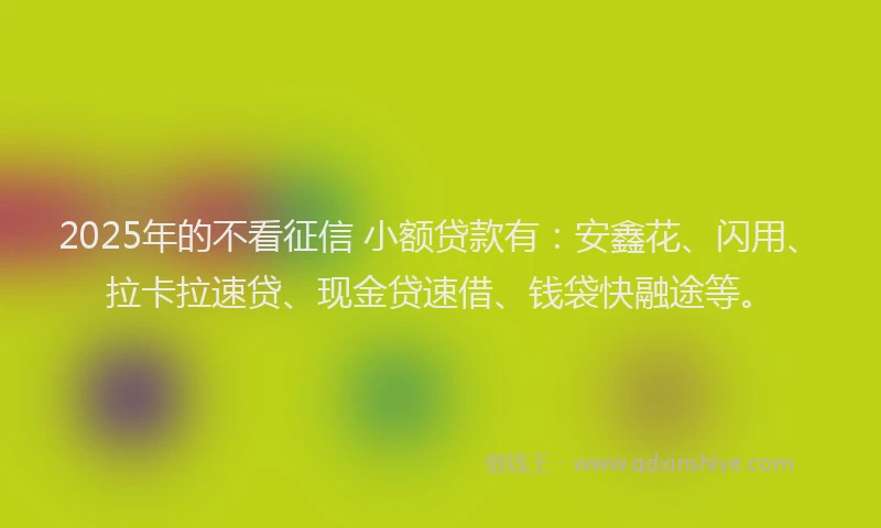 2025年的不看征信 小额贷款有：安鑫花、闪用、拉卡拉速贷、现金贷速借、钱袋快融途等。