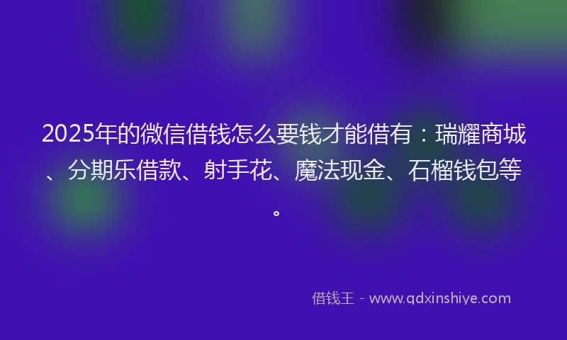 2025年的微信借钱怎么要钱才能借有：瑞耀商城、分期乐借款、射手花、魔法现金、石榴钱包等。