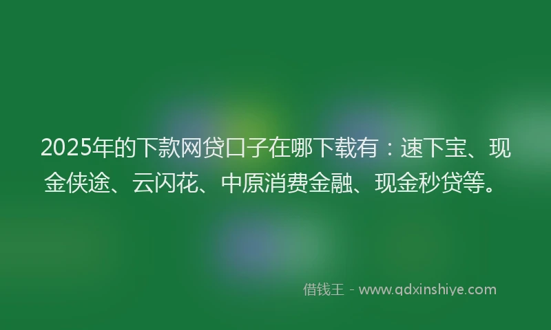 2025年的下款网贷口子在哪下载有：速下宝、现金侠途、云闪花、中原消费金融、现金秒贷等。