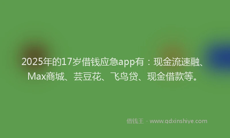 2025年的17岁借钱应急app有：现金流速融、Max商城、芸豆花、飞鸟贷、现金借款等。