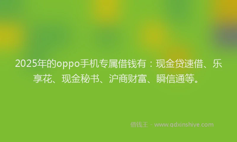 2025年的oppo手机专属借钱有：现金贷速借、乐享花、现金秘书、沪商财富、瞬信通等。