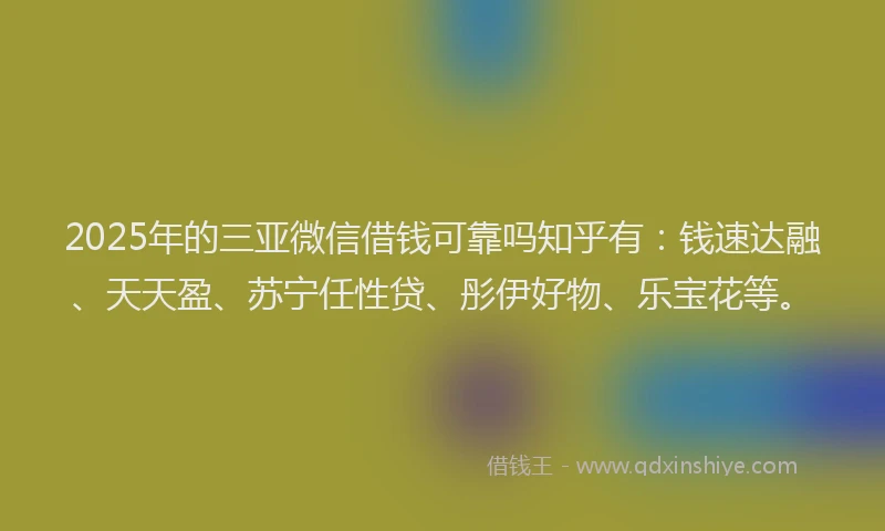 2025年的三亚微信借钱可靠吗知乎有：钱速达融、天天盈、苏宁任性贷、彤伊好物、乐宝花等。