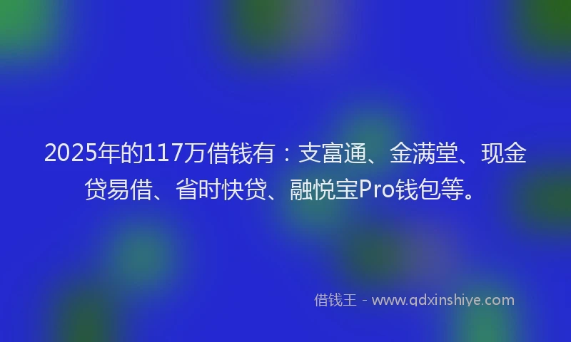 2025年的117万借钱有：支富通、金满堂、现金贷易借、省时快贷、融悦宝Pro钱包等。