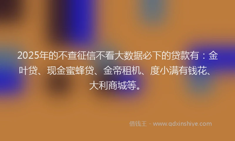 2025年的不查征信不看大数据必下的贷款有：金叶贷、现金蜜蜂贷、金帝租机、度小满有钱花、大利商城等。