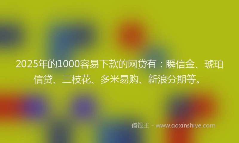 2025年的1000容易下款的网贷有：瞬信金、琥珀信贷、三枝花、多米易购、新浪分期等。
