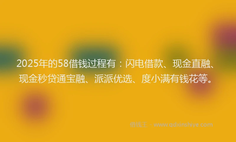 2025年的58借钱过程有：闪电借款、现金直融、现金秒贷通宝融、派派优选、度小满有钱花等。