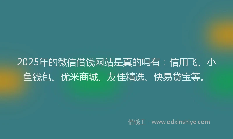 2025年的微信借钱网站是真的吗有：信用飞、小鱼钱包、优米商城、友佳精选、快易贷宝等。