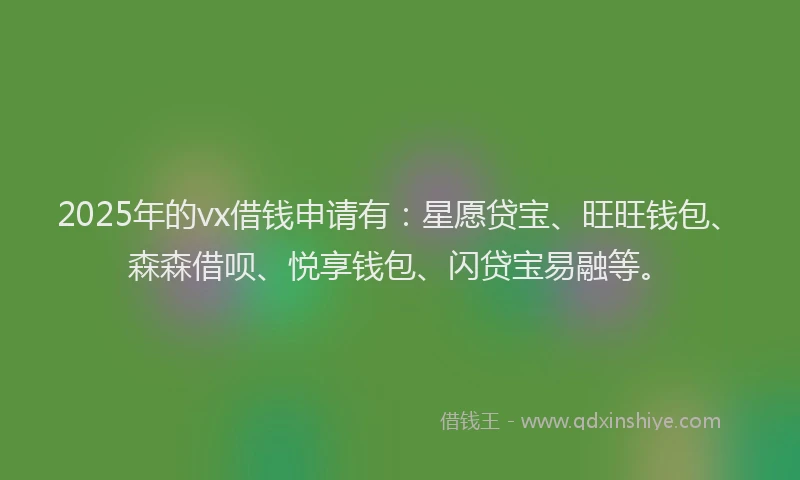 2025年的vx借钱申请有：星愿贷宝、旺旺钱包、森森借呗、悦享钱包、闪贷宝易融等。