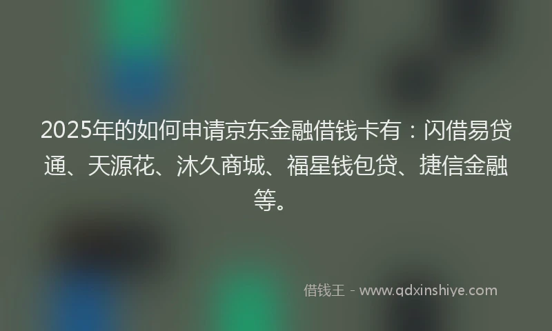 2025年的如何申请京东金融借钱卡有：闪借易贷通、天源花、沐久商城、福星钱包贷、捷信金融等。