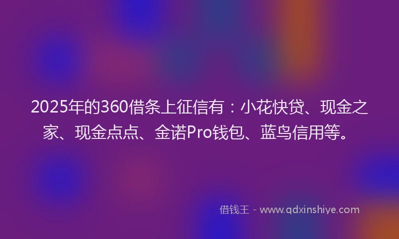 2025年的360借条上征信有：小花快贷、现金之家、现金点点、金诺Pro钱包、蓝鸟信用等。