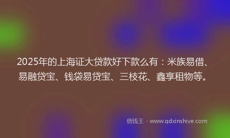 2025年的上海证大贷款好下款么有：米族易借、易融贷宝、钱袋易贷宝、三枝花、鑫享租物等。
